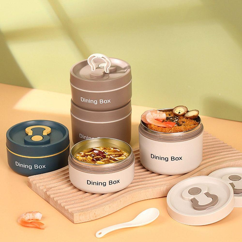 

Stainless Steel Thermal Lunch Box Round Dining Box Portable Soup Bowl Adult 350ML