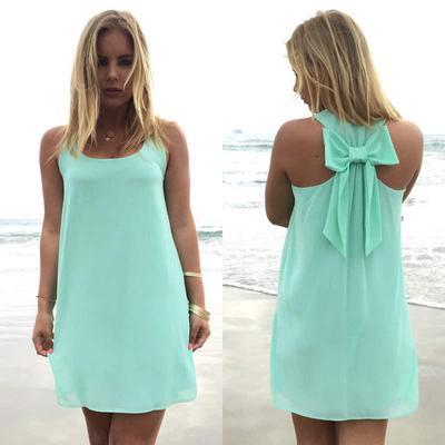 Abito Estivo da Donna Taglie Forti Donna Fiocco Sexy Mini Abito Abito da Spiaggia in Chiffon