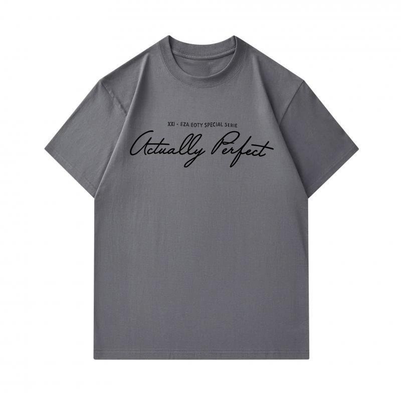 Men's 100% Cotton Crew Neck Short Sleeve T-Shirt, Casual Actually Perfect Cursive Printed Soft Breathable Daily Wear Tees for Men, Relaxed Fit Lightwe