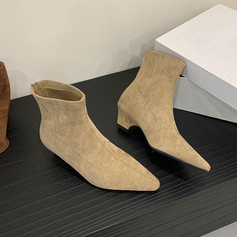 Fashion Fashion Low Heel Women Ankle Modern Boots With Zippers Shoes Pointed Toe Elegant Ladies Short Boots Female Pumps Shoes lady