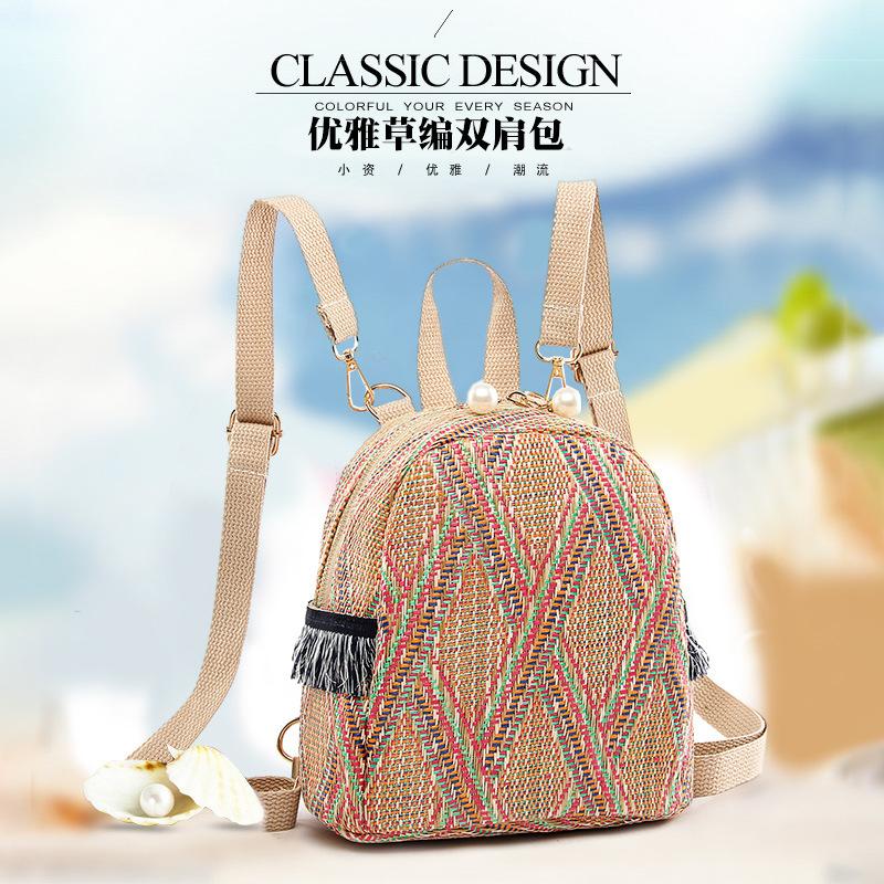 Bag women's 2025 fashion new straw woven ethnic style portable woven personalized messenger schoolbag backpack tide