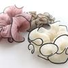 JewelVOX Scrunchie Hair Accessory for Organza and Chiffon with Design Women, Piping, Two-Tone (Ivory)