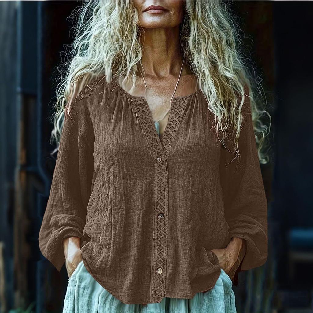 Fashion Women's Linen Shirt Casual Long Sleeved Top For Spring And Summer