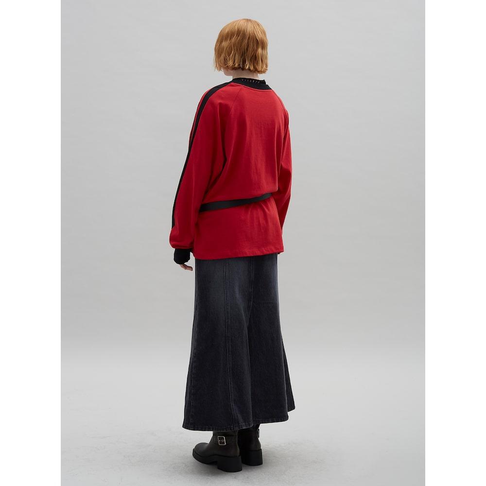Saendeusaundeu Piping Detail Raglan Tshirt Red