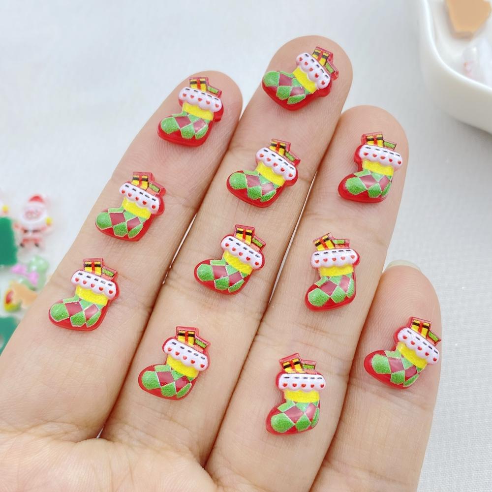 50Pcs New Cute Resin Small Santa Claus, Snowman, Tree Series Flat Back Ornament Jewelry Making Manicure Hairwear Accessories