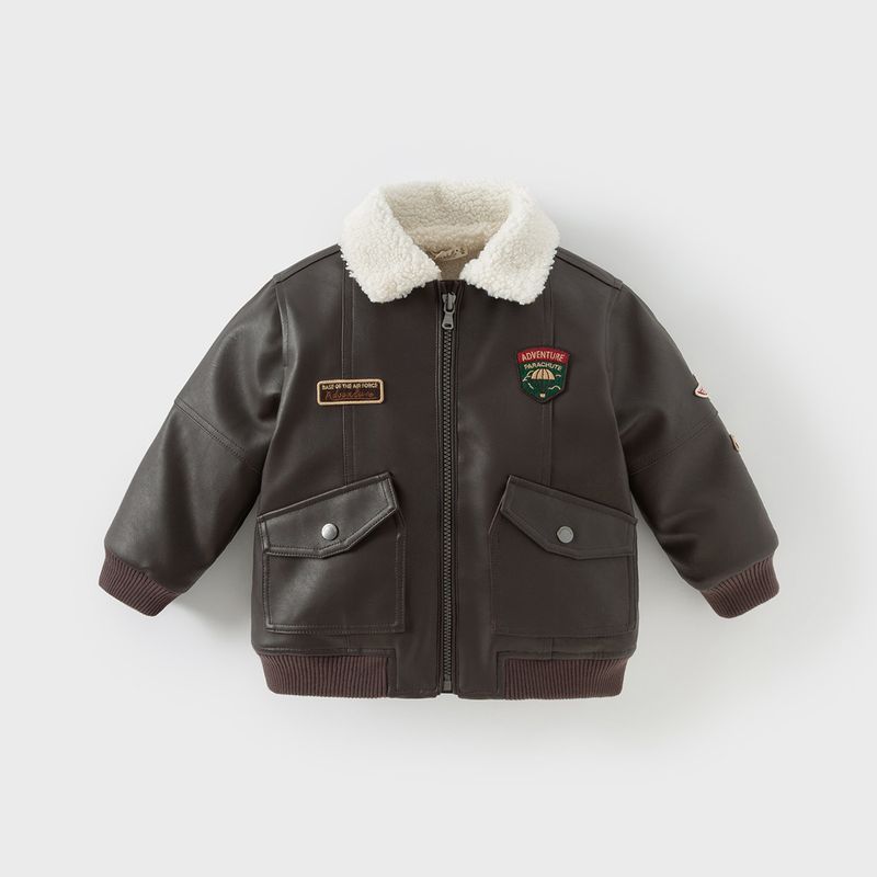 David Bella Children s Fleece-Lined Jacket Boys  Winter Thickened Jacket Leather Coat New Baby Barn Style Top