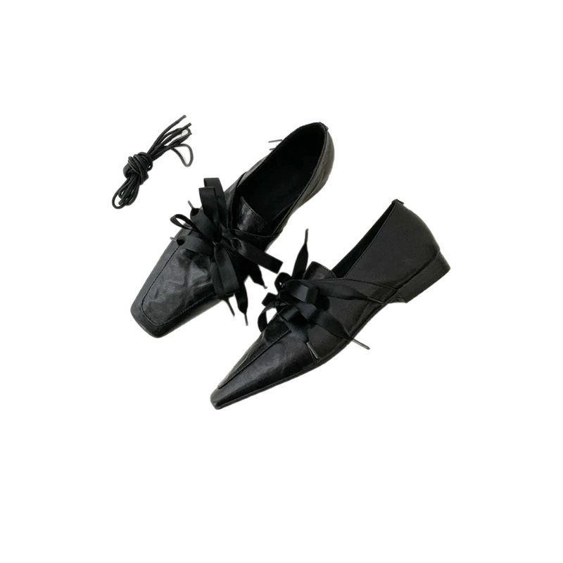 Cowhide version~ Genuine leather British style lace-up small leather shoes for women's 2025 new retro square head versatile fashion loafers