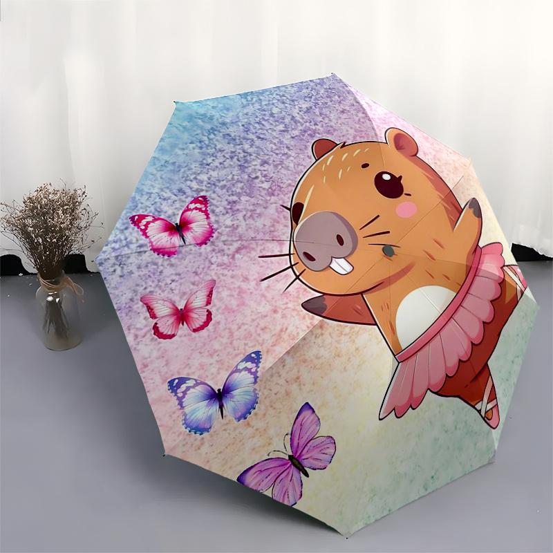 Capybara Themed Travel Umbrella-8 Ribs Automatic Opening and Closing, Portable Folding Design, Compact and Stylish Umbrella Suitable for Out