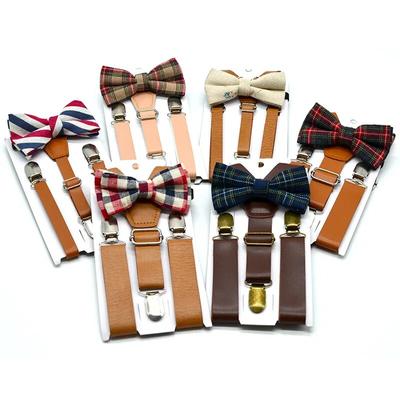 Agrafe pentru bretele din piele PU în stil retro britanic cu papion pentru copii Set papion pentru copii pentru copii Accesorii pentru cravate de nuntă reglabile