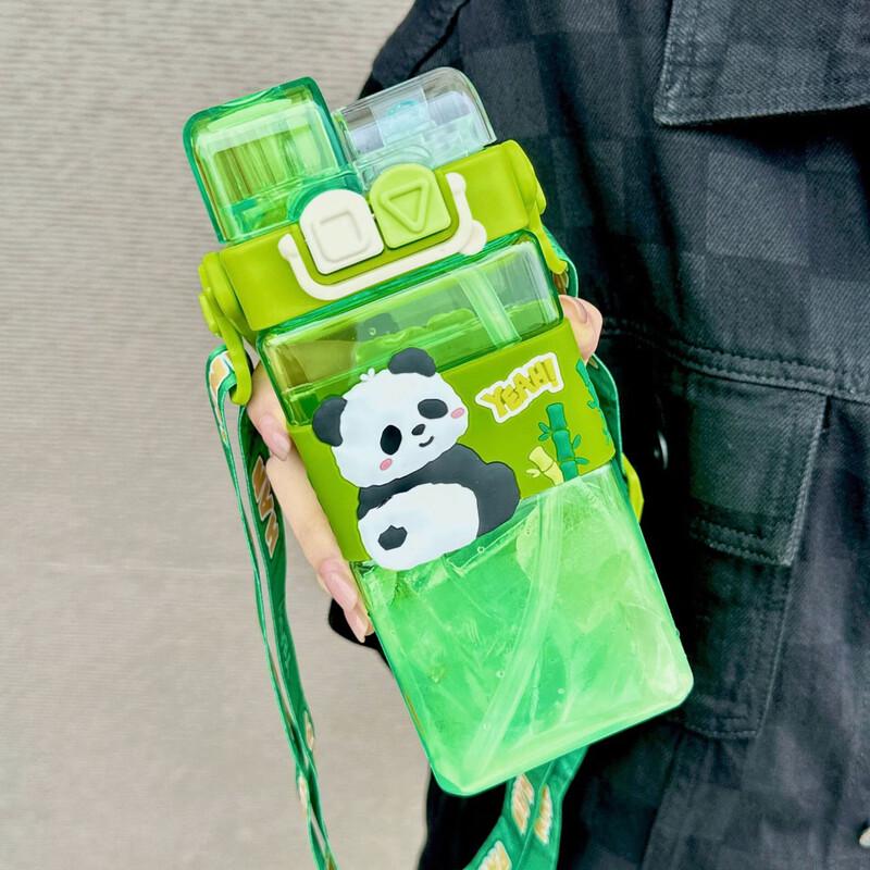 Cartoon Panda Double-Drink Straw Water Bottle