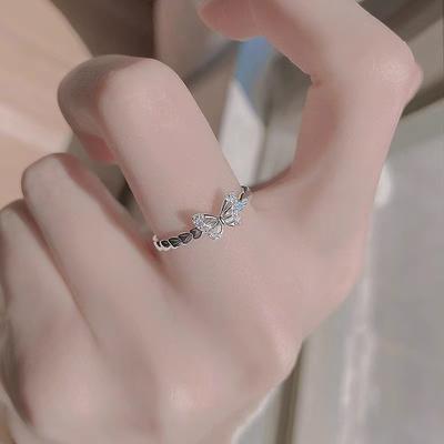 Pierścionek z cyrkonią motylkową Damski Niszowy Design Wysokiej klasy Zmysł Prosty i Wszechstronny Otwarty Pierścionek na Palec Wskazujący Biżuteria na Głowę Pierścionka