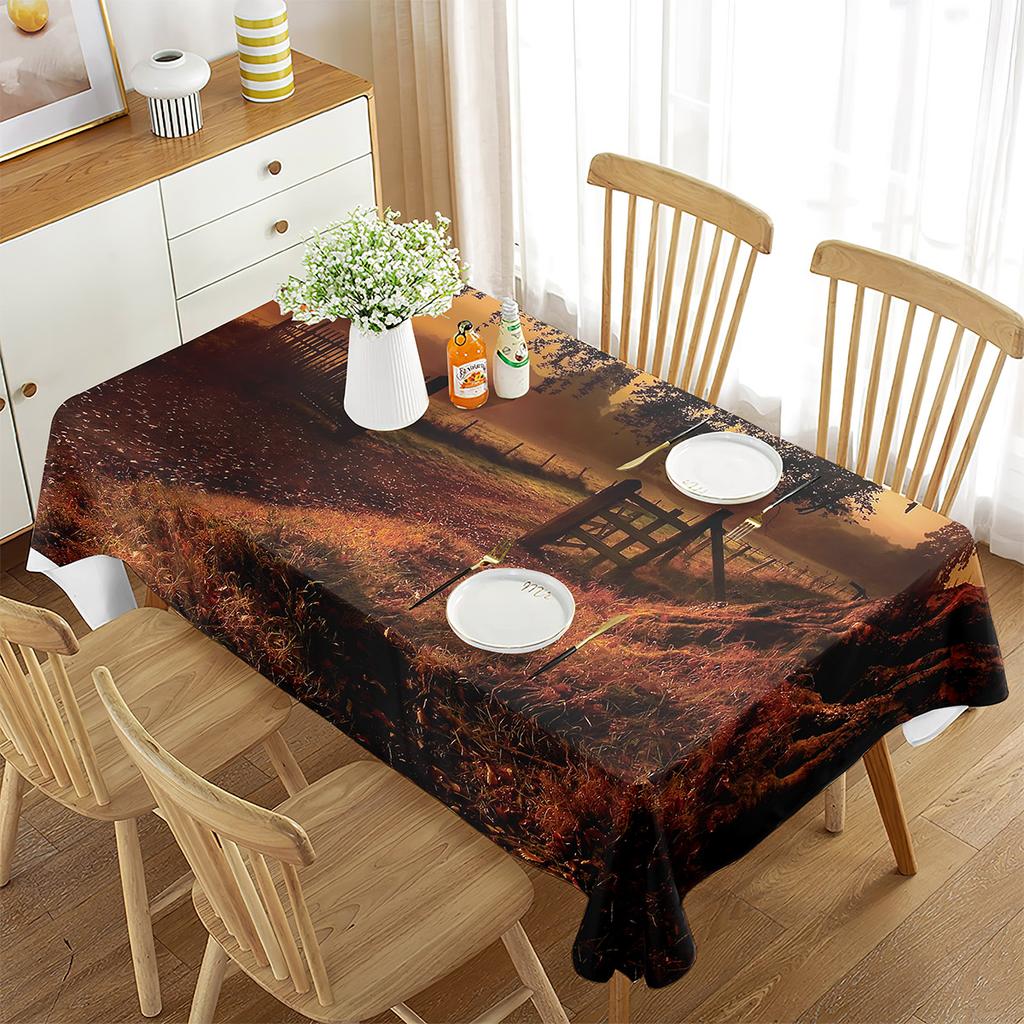 Tablecloth Landscape Waterproof Rectangle Table Cover House Amazing View Countryside Great for Parties, Holiday Dinner, Wedding