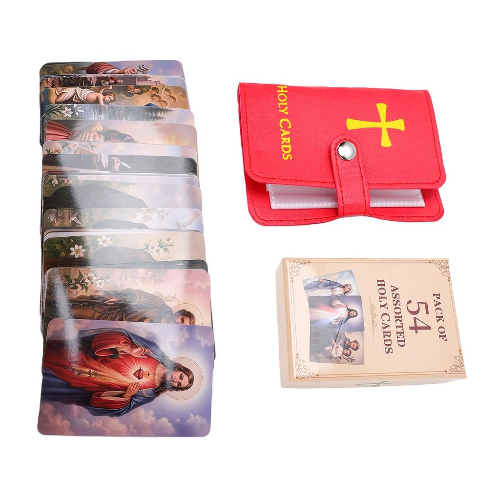 54 Pray Cards with PU Leather Pouch Dust Proof Lightweight Religious Keepsake Cards with Holder