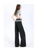 Plaid Patchwork Lace Double Waistband Wide-Leg Pants for Women - New 2025 Spring/Autumn Casual Long Pants
