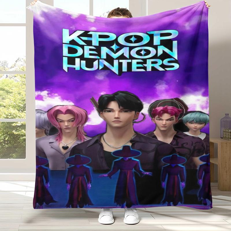 

K-Pop Demon Hunters Golden Saja Boys Flannel Blanket,Ultra Soft Warm Plush Throw for Home Bedroom Bed Sofa Cover Office picnic 75x90cm