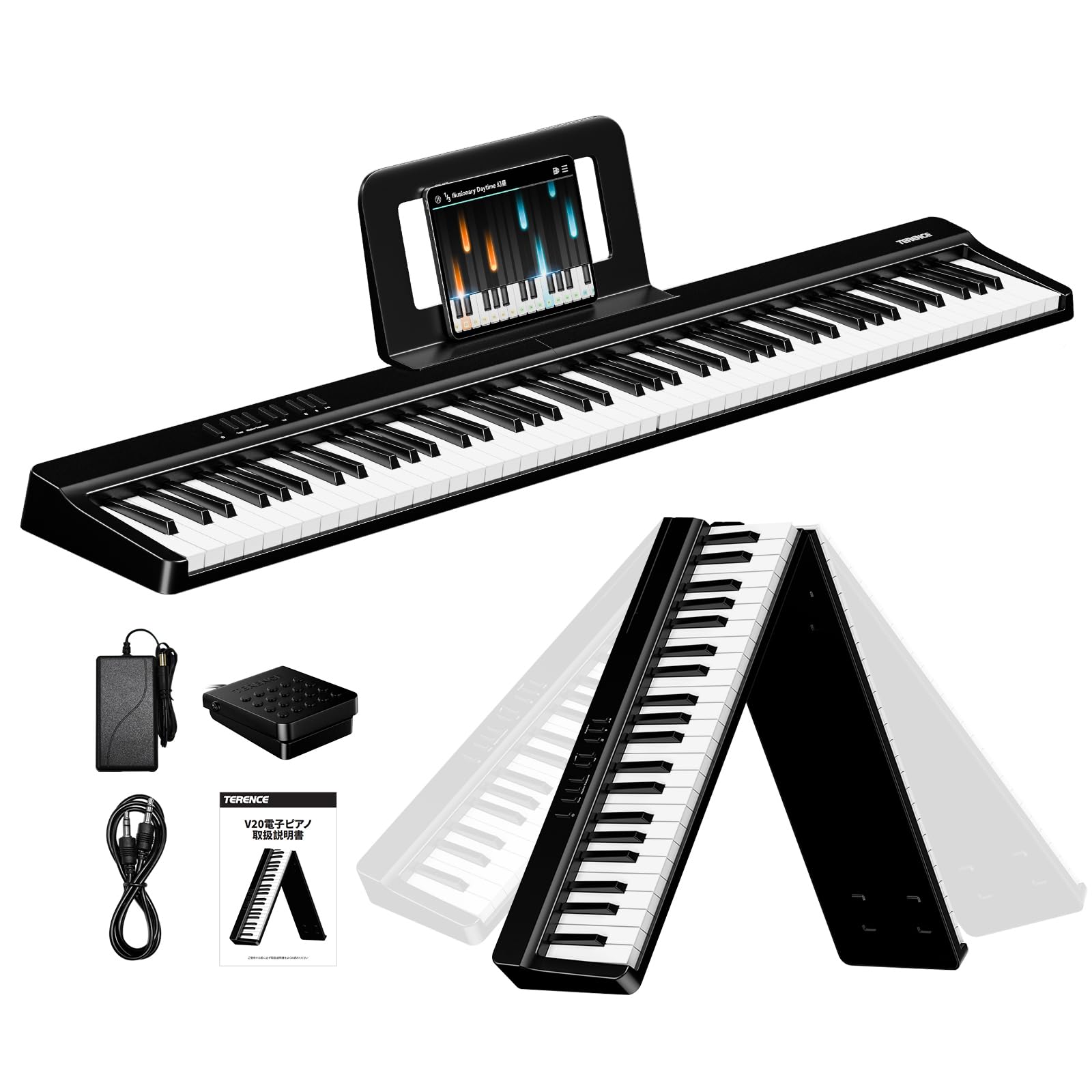 

Цифровое пианино TERENCE V20, 88-клавишная складная клавиатура с чувствительной к касанию клавиатурой, 4-блочные динамики, тот же размер клавиш, что и у акустического пианино, MIDI