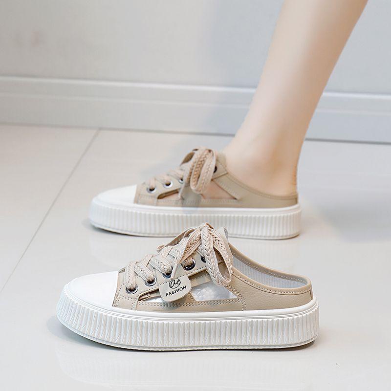 Fashion Sandals With Strap Shoes For Women Outside Slides White Woman Slippers Canvas High Quality 2024 Trend Waterproof Eva Luxury Shoe