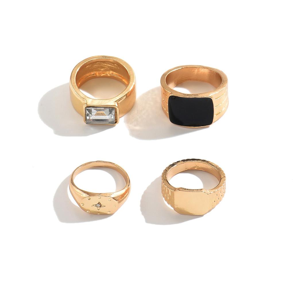 Modern Zinc Alloy Ring Collection For Ladies Featuring Minimalist Black Geometric Style