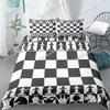 Juego de funda de edredón con tablero de ajedrez con estampado 3D, juego de cama de poliéster para niños, niñas y niños en blanco y negro