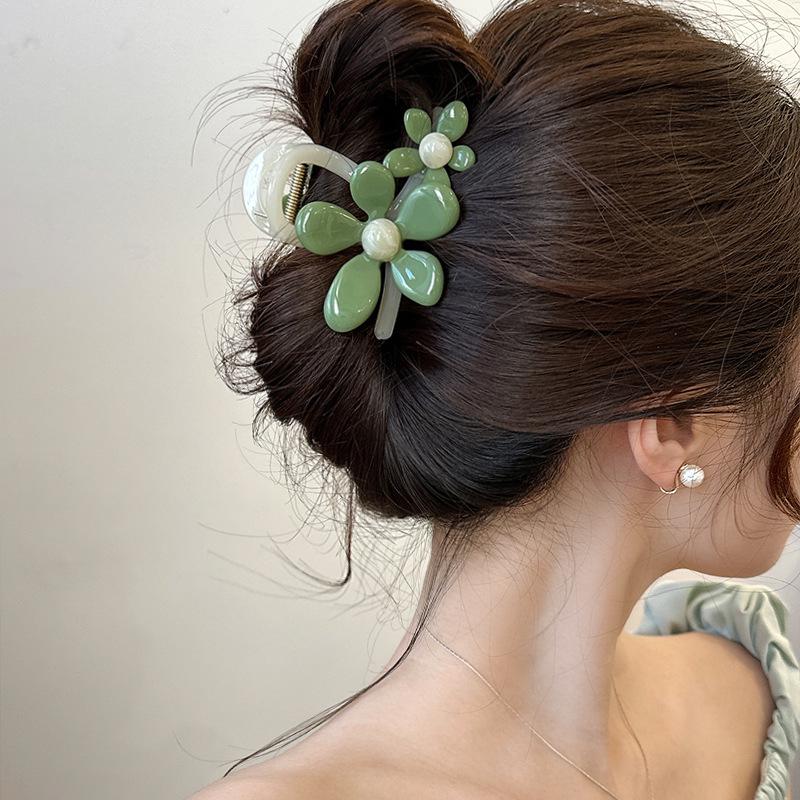 Korean High-End Acrylic Flower Hair Clip for Women - Large Shark Clip for Voluminous Styles