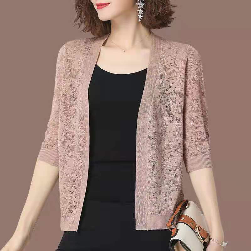 Übergroße Sommer Strickjacken mit halbem Arm, Spitzenstrickjacken, Mäntel, Koreanisch, Elegant, Trendig, Durchbrochen, Sonnenschutz Tops