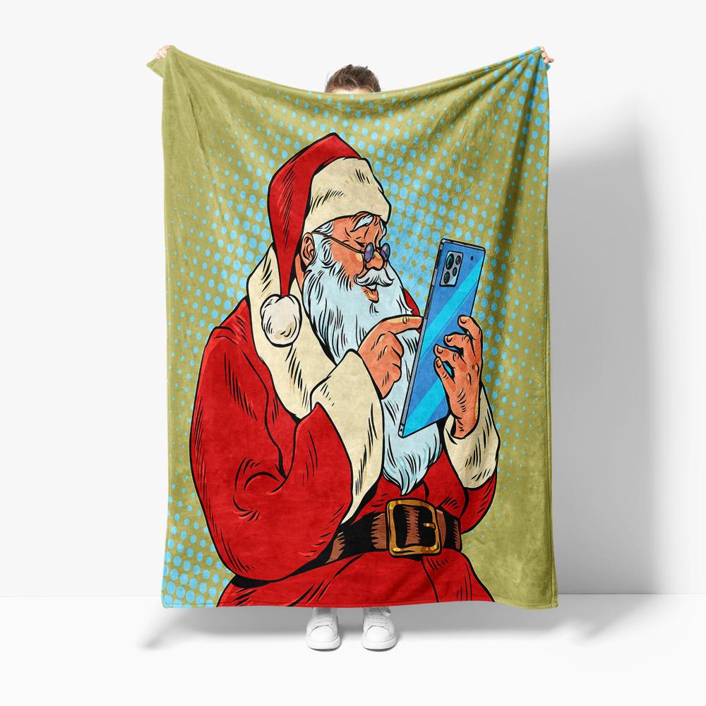 TU Santa Claus Throw Blanket Cozy Christmas Gift Festive Home Decor Holiday Reindeer Reversible Soft Warm Bedding Gift Idea Cozy