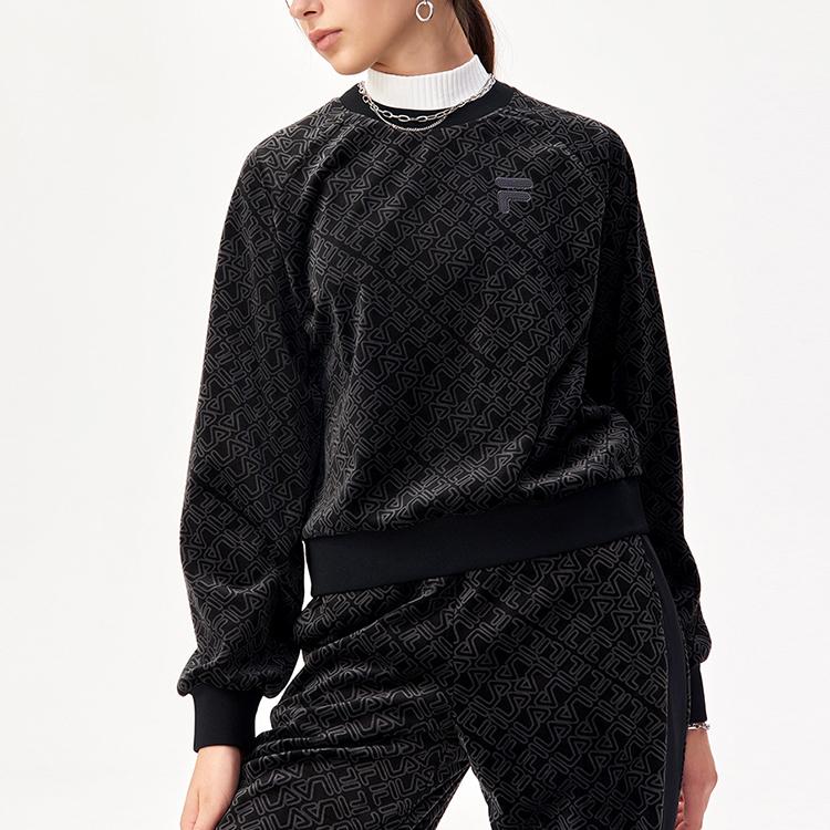 Fila Fusion All Over Logo Pullover Sports Loose Sweatshirt Women sweatshirt Dark-Starry-Sky T11W142207F-BK