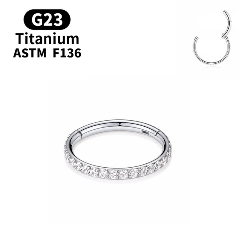 

18G/16G Women s Round Earrings G23 F136 Titanium Nose Ring Hinge Clicker Open Diaphragm Nose Ring Fashion Lady Piercing Jewelry 1.2x6mm