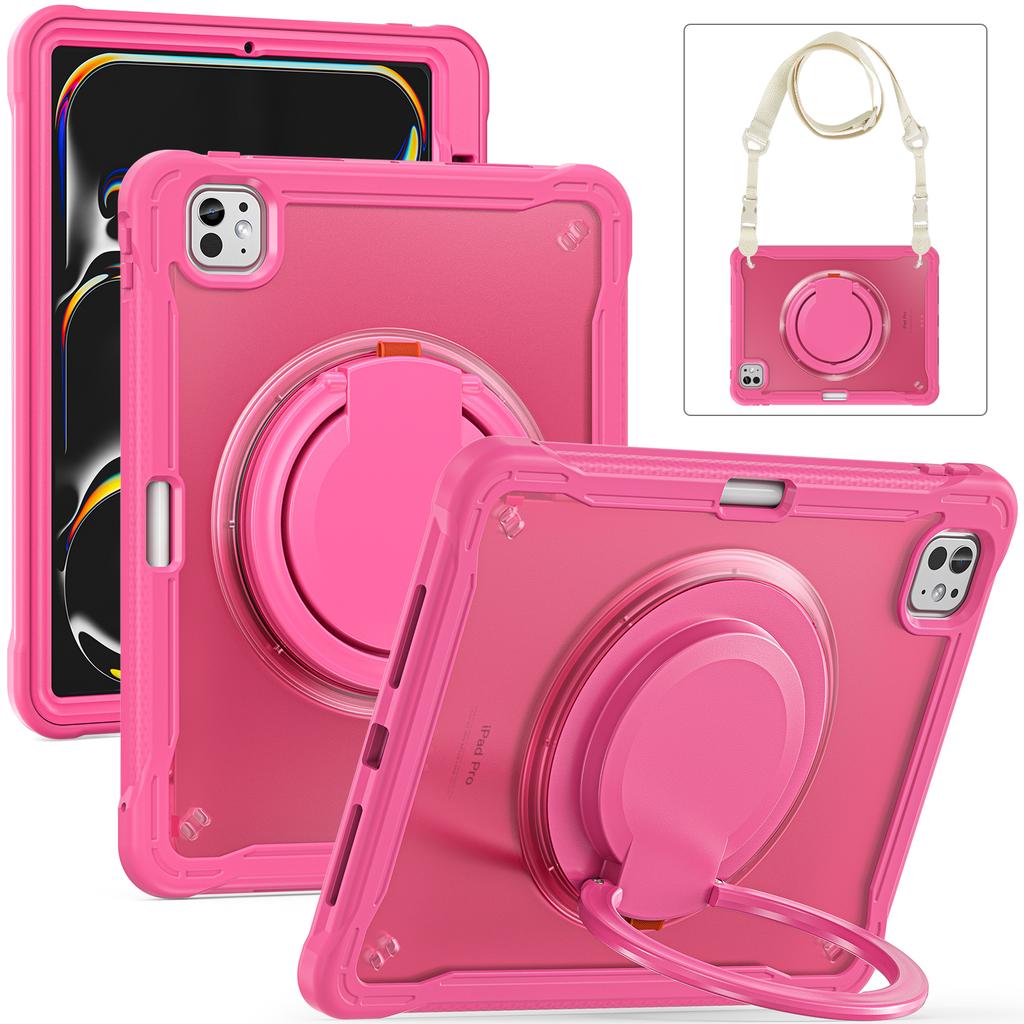 For iPad Pro 11 (2025)/11 (2024) Case Rotary Kickstand PC+TPU+Silicone Cover with Shoulder Strap