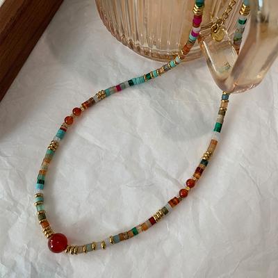 Onyx-Halskette, farbiges, mit Perlen besetztes Rohstein-Design, Zubehör, neue Schlüsselbein-Halskette im chinesischen Retro-Ethno-Stil für Damen