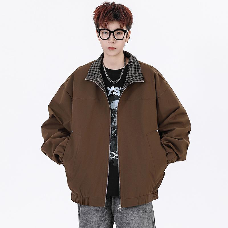 2025 Trendy Retro Jacket Men's Loose Casual Teenagers American Standing Collar Top Men