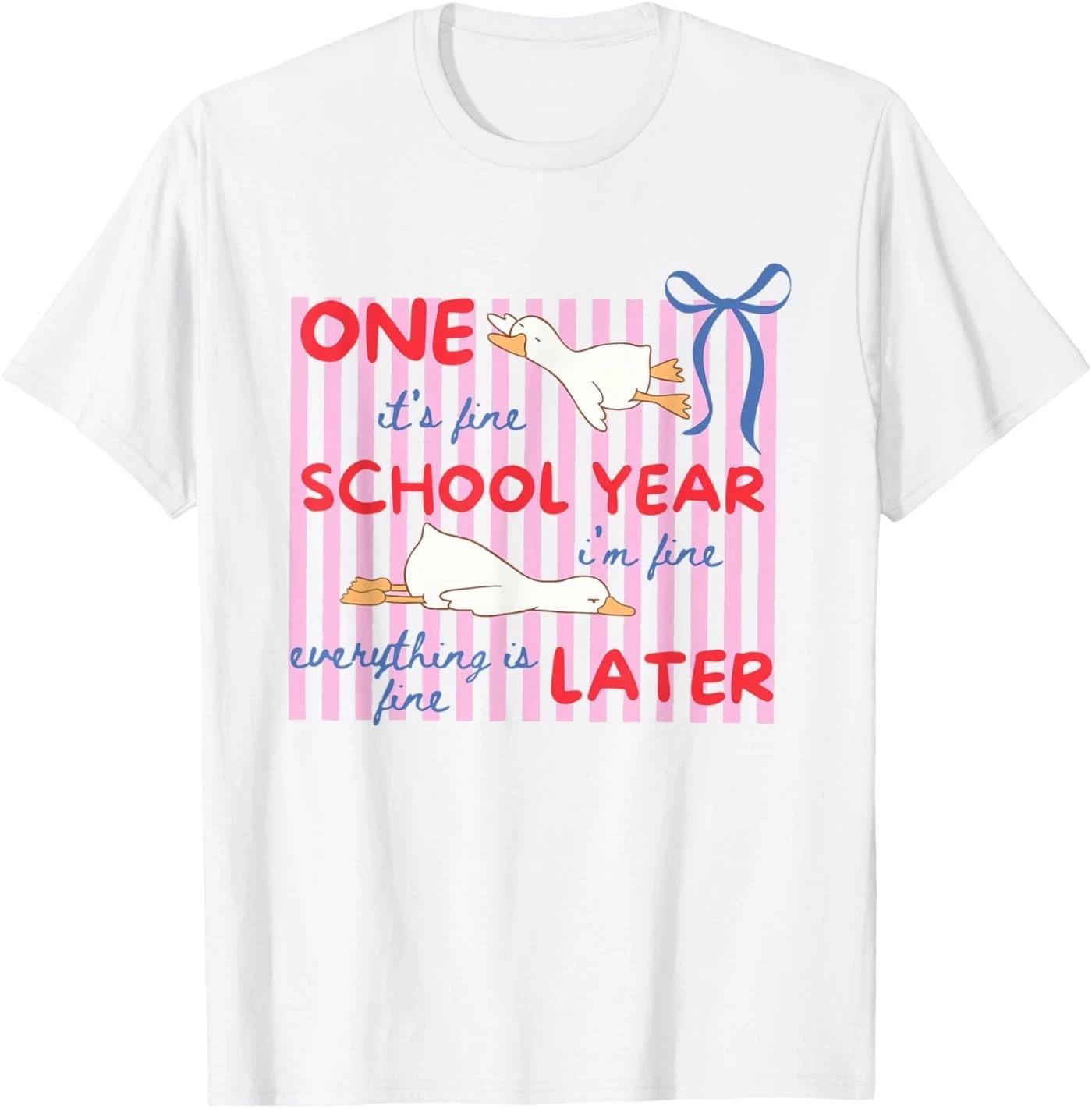 Striped One School Year Later Funny Goose Teacher Summer T-Shirt XL