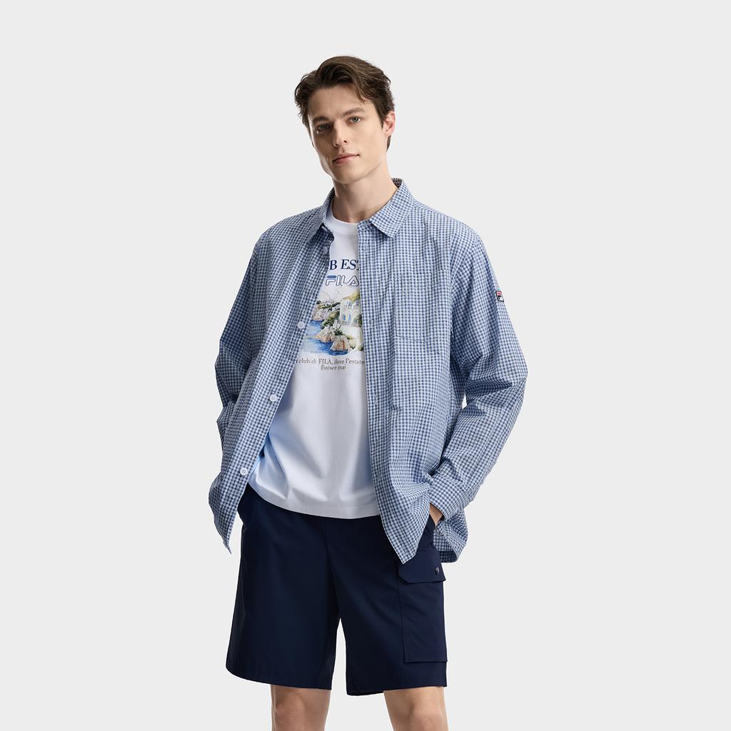 Fila Heritage Fashion Classic Trendy Simple Plaid Casual Versatile Comfortable Loose Woven Long Sleeve Shirt Men Shirts F11M628411FBU