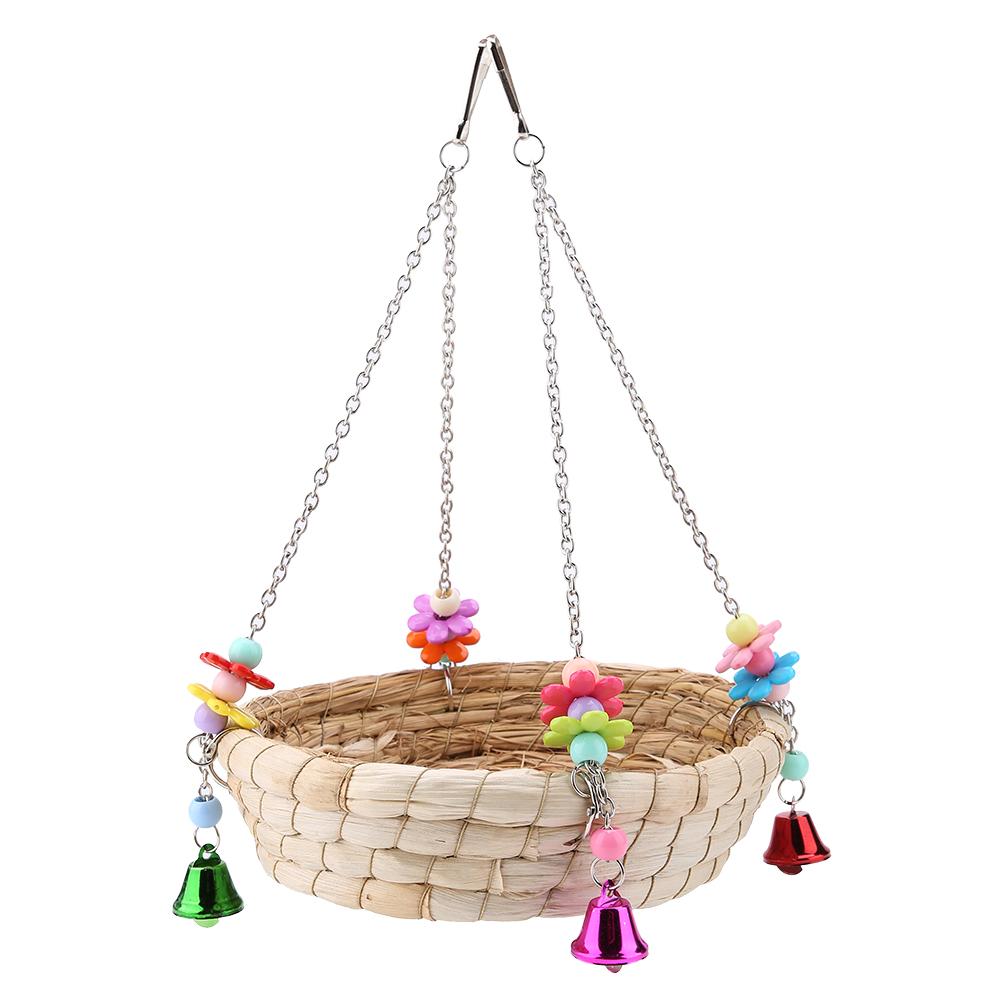 Safe Parrot Straw Durable Bird Toy Swing Nest Hanging On Birdcage