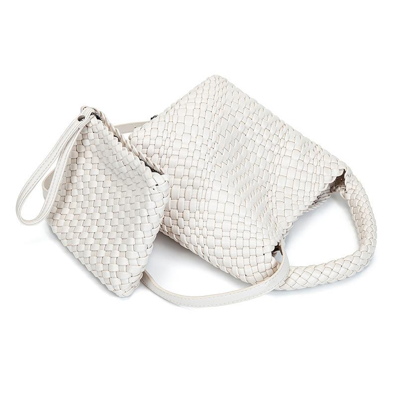 Nischen-Webtasche Sommer einfarbig Gemüsekorb tragbare Mutter-Kind-Tasche lässige Retro-Umhängetasche
