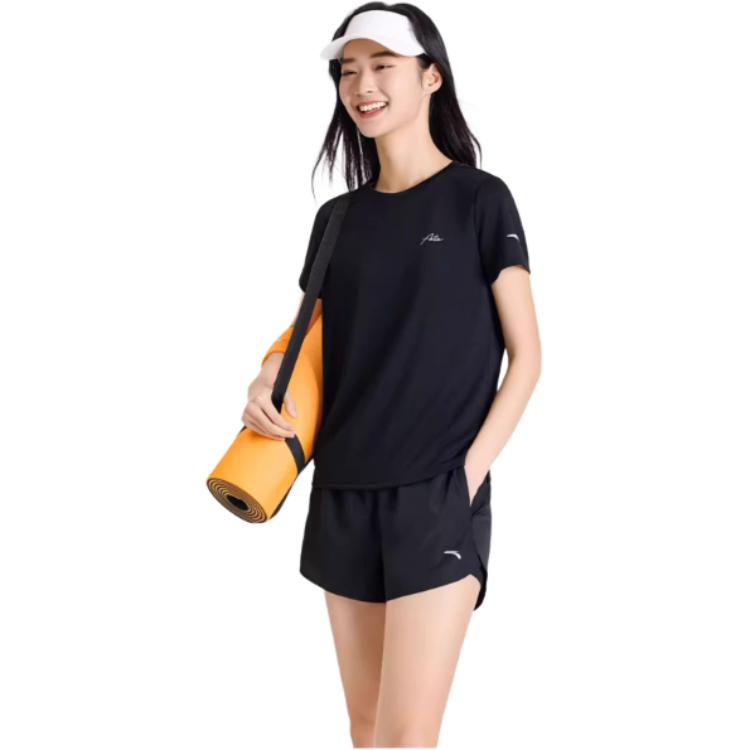 Anta Plain Round Neck Pullover Short Sleeve Sports Relaxed Shorts Set Women sets Basic-Black 962527205-3