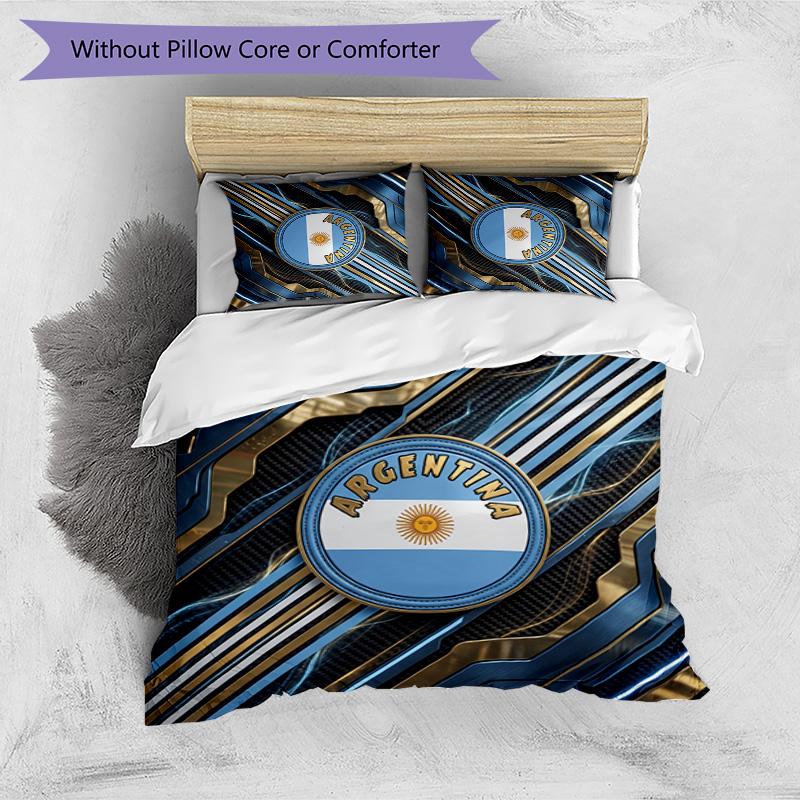 Set Biancheria da Letto Stampata Calcio Argentina 3 Pezzi Copriletto Traspirante Accogliente come Regalo per Inaugurazione Casa o Festa