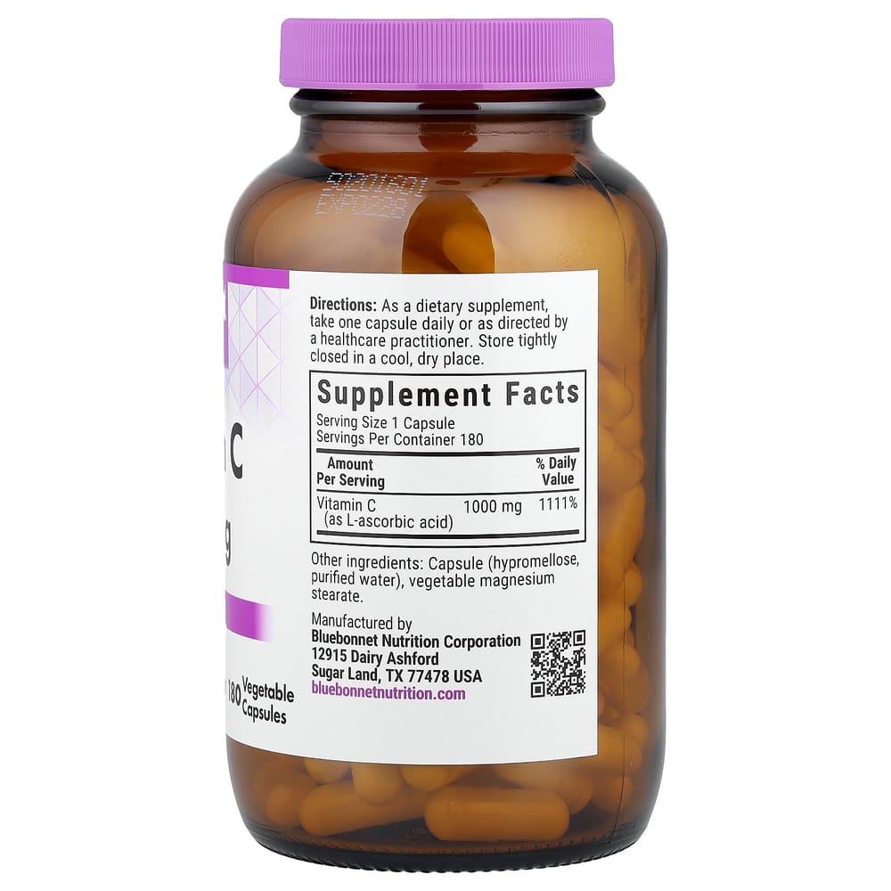 Bluebonnet Nutrition Vitamin C 1000mg Veggie Capsules, 180 Capsules