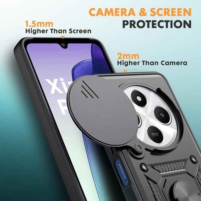 Coque Silicone Pour Xiaomi Redmi 14C - Antichoc - Support anneau rotatif - Protection caméra coulissante