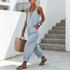Loose Striped Wide Leg Jumpsuit for Women, Square Neck Sleeveless Wide Leg Rompers with Pockets, Casual Summer One Piece Outfit