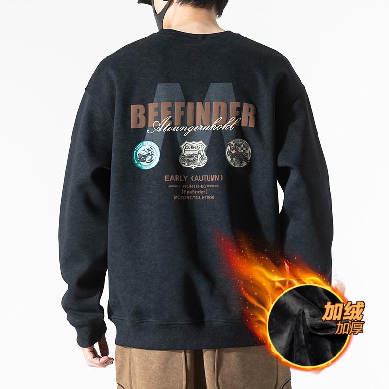 350G Heavy Sweater Men'S Loose Large Size Fat American Trendy Brand Printed Bottoming Shirt Versatile Crew Neck Jacket