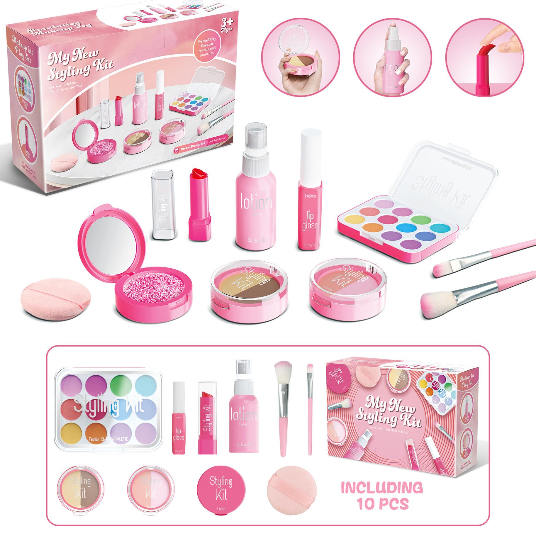 Bai Fen Bai Toys Girls Blue Toys New Non-Toxic Makeup Toy Set Children's Pretend House Simulation Cosmetics With Eyeshadow Palette Lipstick Applicator