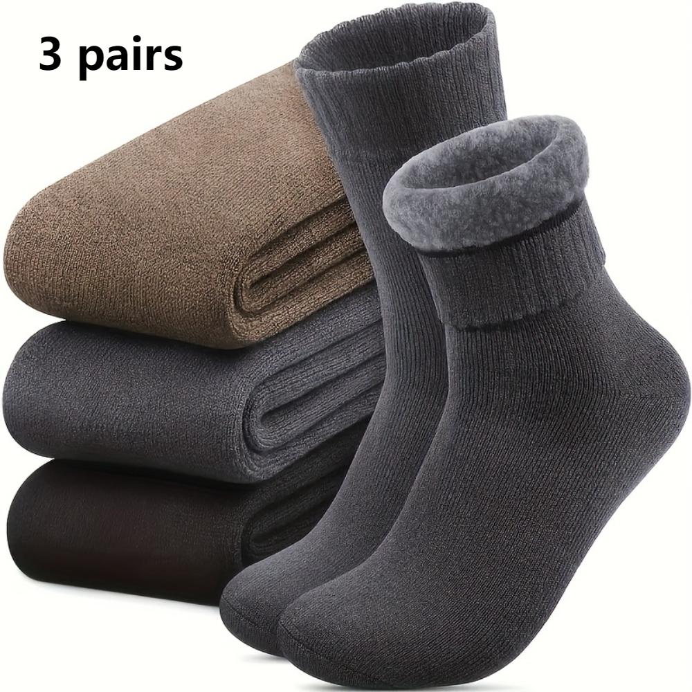 3Pack men plus size winter warm socks,fleece blended hiking trekking socks,soft durable,reinforced heel toe,cold resistant for outdoor trips hiking