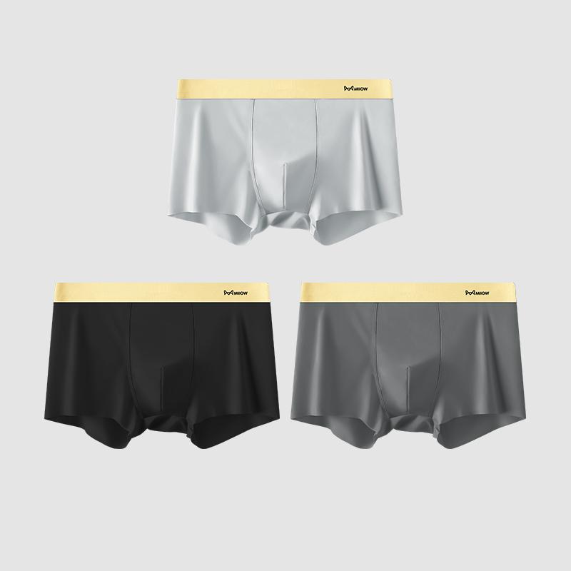 MiiOW 3pcs Ice Silk Men's Panties 7A Conductive Antibacterial Men Underwear Summer Sexy Seamless Boxer Shorts L-4XL