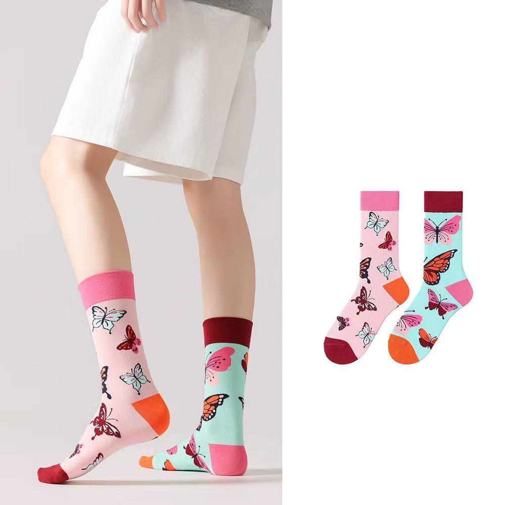 Original Asymmetrische Cartoon Hip Hop Baumwollsocken für Paare - Wadenhoch Mandarinenente Stil für Damen und Herren