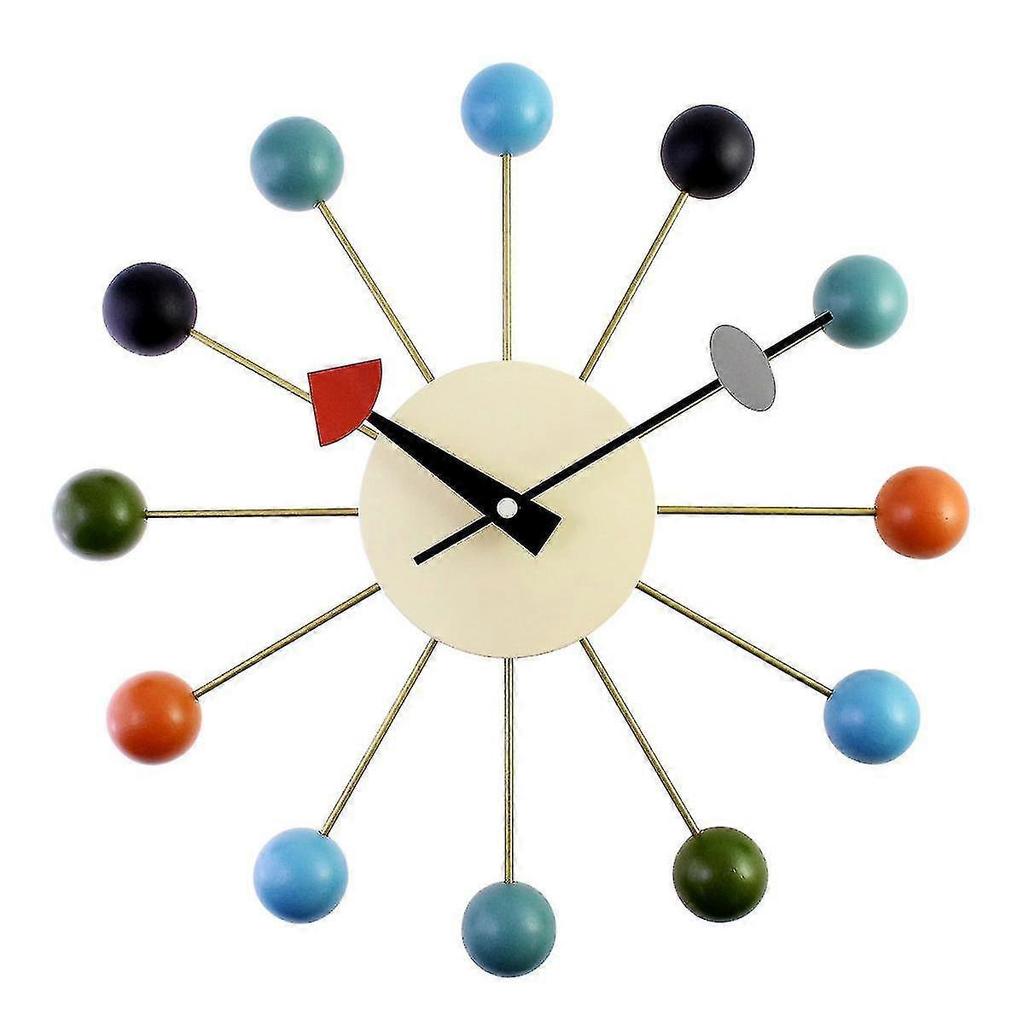 Color Ball Simulates Candy Wall Clock Metal + Solid Wood Ball