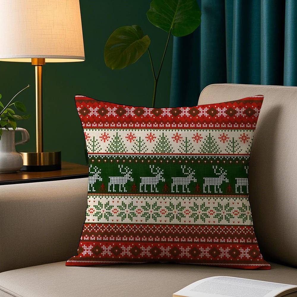 

Christmas Plaid Pillow Case Short Plush Print Cushion Cover Square Throw Pillow Covers Sofa Home Decor 12x12Inch