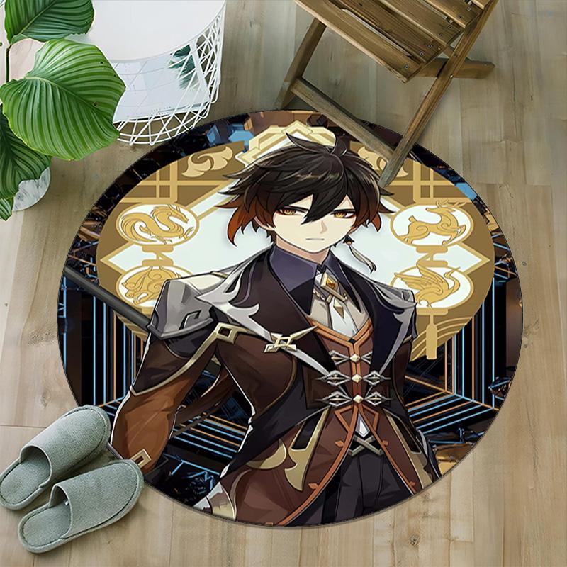 1pc Genshin Impact2 Print Round Carpet Chair Round Carpet Suitable for Bedroom Living Room Home Decorative Carpet