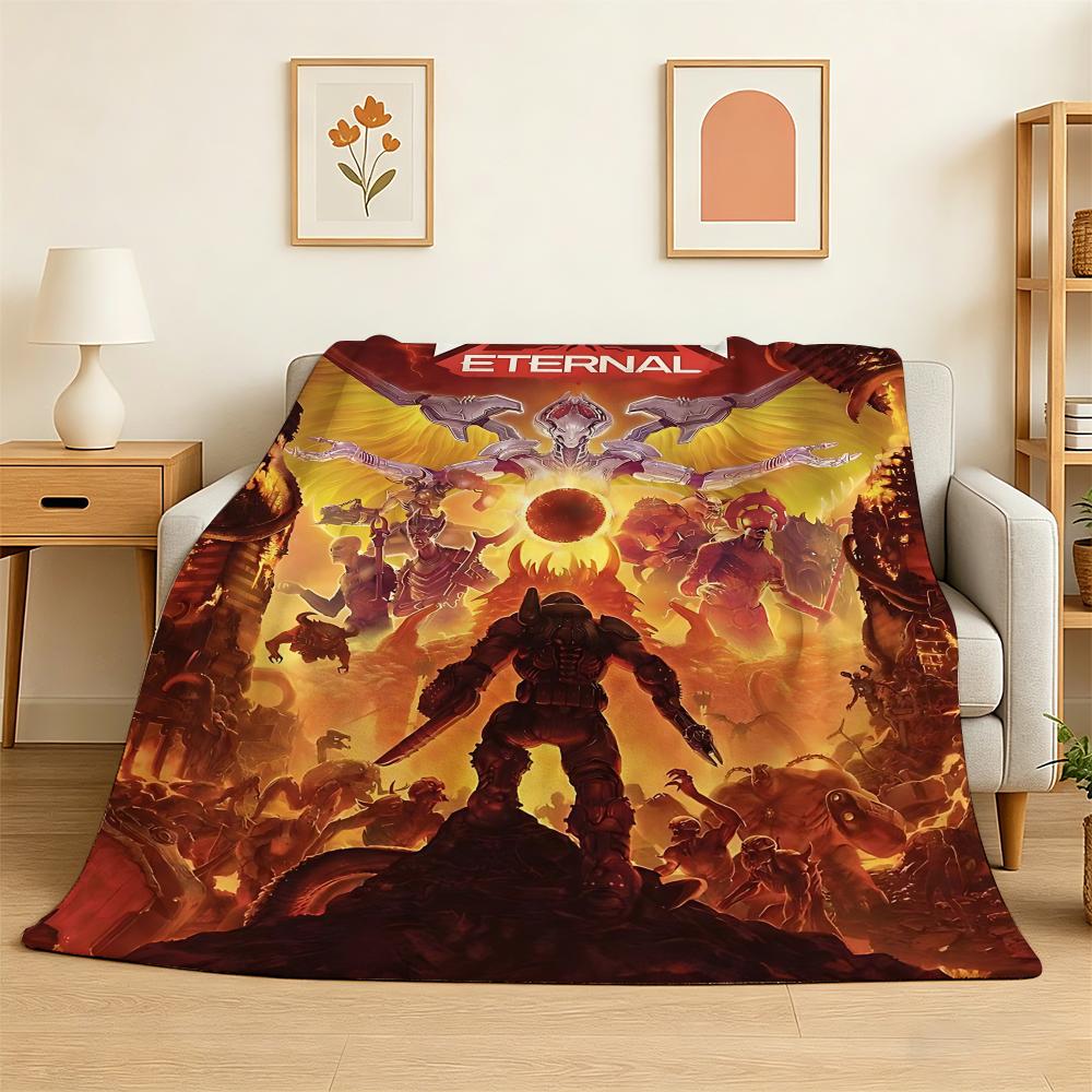 Cool Game D-Doom E-Eternal Throw 240g Lightweight Flannel Blanket, Soft Skin Throw Blanket for Sofa Bedroom