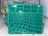 GUODI Mini Wallet with L-Shaped Zipper and Strap, Shining Crocodile Genuine Leather, HL-10101B-CRS (Turquoise Blue), Crocodile Leather Wallet, Mini
